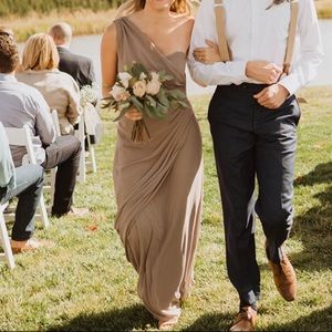 Gray off the shoulder bridesmaid dress